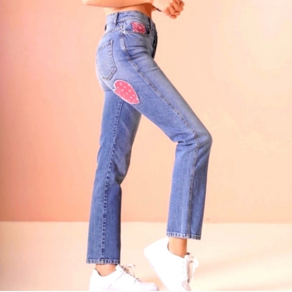 Revice Heart Patch Straight Jeans - The Heart On Fire Jeans size 25